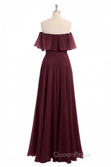 Burgundy Chiffon Strapless Ruffled A-Line Long Bridesmaid Dresses