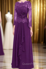 Ruffles Purple Lace Long Mother of the Bride Dresses