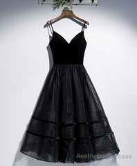 Black V Neck Tulle Short Prom Dress, Black Tulle Homecoming Dress