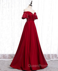 Simple Sweetheart Burgundy Satin Long Evening Prom Dresses, Burgundy Evening Dresses