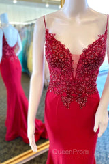 Straps Green Appliques Mermaid Long Formal Dresses