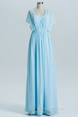 Blue Chiffon A-line Long Convertible Bridesmaid Dresses
