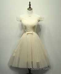 Simple V Neck Tulle Off Shoulder Short Evening Prom Dresses, Pink Homecoming Dresses