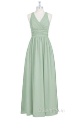 Sage Green V-Neck Backless A-Line Bridesmaid Dresses