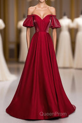 Simple Sweetheart Burgundy Satin Long Evening Prom Dresses, Burgundy Evening Dresses