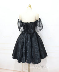 Black Sweetheart Tulle Short Lace Evening Prom Dresses, Lace Homecoming Dresses