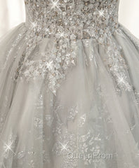 Gray Sweetheart Lace Tulle Short Evening Prom Dresses, Gray Cocktail Dresses