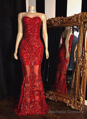 2025 Red Sheath Sweetheart Strapless Floor Length Tulle Lace Prom Dresses