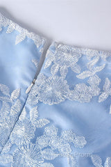 Light Blue Crew Neck Lace Half Sleeve Short Mother of the Bride Dresses