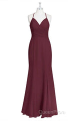 Burgundy Chiffon Cross-Back Mermaid Long Bridesmaid Dresses