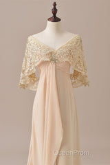 Ruffles Chiffon Long Mother of the Bride Dresses with Lace Cape
