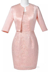 Two-Piece Blush Pink Lace Bodycon Short Mother of the Bride Dresses