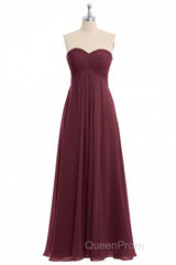 Burgundy Chiffon Strapless Sweetheart A-Line Long Bridesmaid Dresses