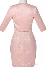 Two-Piece Blush Pink Lace Bodycon Short Mother of the Bride Dresses