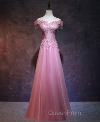 Burgundy Tulle Lace Off Shoulder Long Evening Prom Dresses, Burgundy Lace Evening Dresses