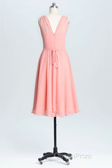 Simple Coral A-line Short Chiffon Dresses