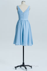 Blue Chiffon A-line Pleated Short Bridesmaid Dresses