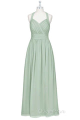 Sage Green Chiffon Halter Backless A-Line Bridesmaid Dresses