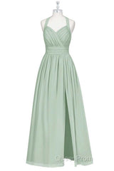 Sage Green Chiffon Halter Backless A-Line Bridesmaid Dresses
