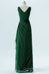 Hunter Green Chiffon Pleated Long Bridesmaid Dresses