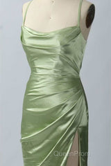 Pink Scoop Neck Lace-Up Back Long Formal Dresses with Slit