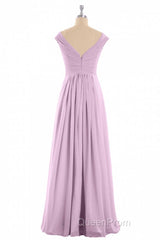 Dusty Purple Chiffon V-Neck Backless A-Line Long Bridesmaid Dresses