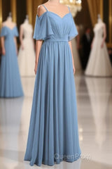 Dusty Blue Chiffon Cold-Shoulder A-Line Bridesmaid Dresses