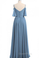 Dusty Blue Chiffon Cold-Shoulder A-Line Bridesmaid Dresses