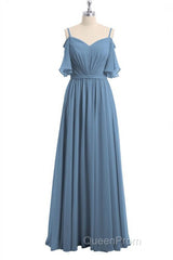 Dusty Blue Chiffon Cold-Shoulder A-Line Bridesmaid Dresses
