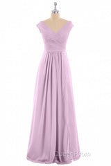 Dusty Purple Chiffon V-Neck Backless A-Line Long Bridesmaid Dresses