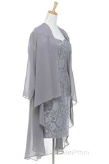 Two-Piece Grey Lace Short Mother of the Bride Dresses