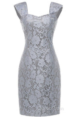 Two-Piece Grey Lace Short Mother of the Bride Dresses