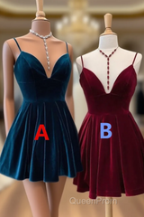 Velvet Homecoming Dresses Tie Back Straps Formal Short Evening Prom Dresses