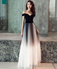 Simple Tulle Off Shoulder Black Long Prom Dress Black Tulle Evening Dress