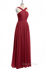 Red Chiffon Cross-Front A-Line Long Bridesmaid Dresses