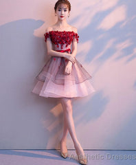 Pink Tulle Lace Short Prom Dress Pink Tulle Homecoming Dress