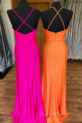 Orange Surplice Neck Backless Long Formal Dresses