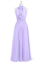 Lavender Chiffon Halter Long Bridesmaid Dresses