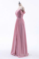 Dusty Pink Chiffon Cold-Shoulder A-Line Long Bridesmaid Dresses