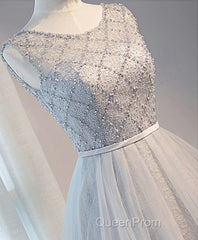 Gray Tulle Beads Short Evening Prom Dresses, Gray Homecoming Dresses