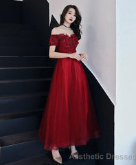 Burgundy Tulle Lace Prom Dress Burgundy Tulle Evening Dress