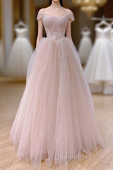 Pink Sweetheart Tulle Beaded Long Party Dresses, Pink Tulle Evening Prom Dresses Evening Dresses