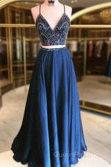 2 Pieces Navy Blue Evening Prom Dresses, Dark Blue 2 Pieces Formal Dresses, Evening Dresses