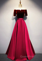 Elegant Velvet Satin Long Evening Prom Dresses, A-Line Evening Dresses