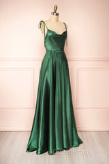 Simple Satin Long Evening Prom Dresses, A-Line Formal Evening Dresses