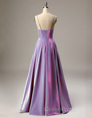 A-Line Long Evening Prom Dresses Spaghetti Straps Lilac Evening Dresses