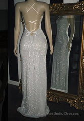 2025 White Halter Sequins Prom Dresses