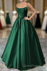 Green Satin Lace-Up Long Formal Dresses, Green Satin Long Evening Prom Dresses Evening Dresses