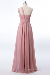 One Shoulder Blush Pink Chiffon A-line Bridesmaid Dresses