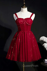 Red Sequins Straps A-Line Short Homecoming Dresses